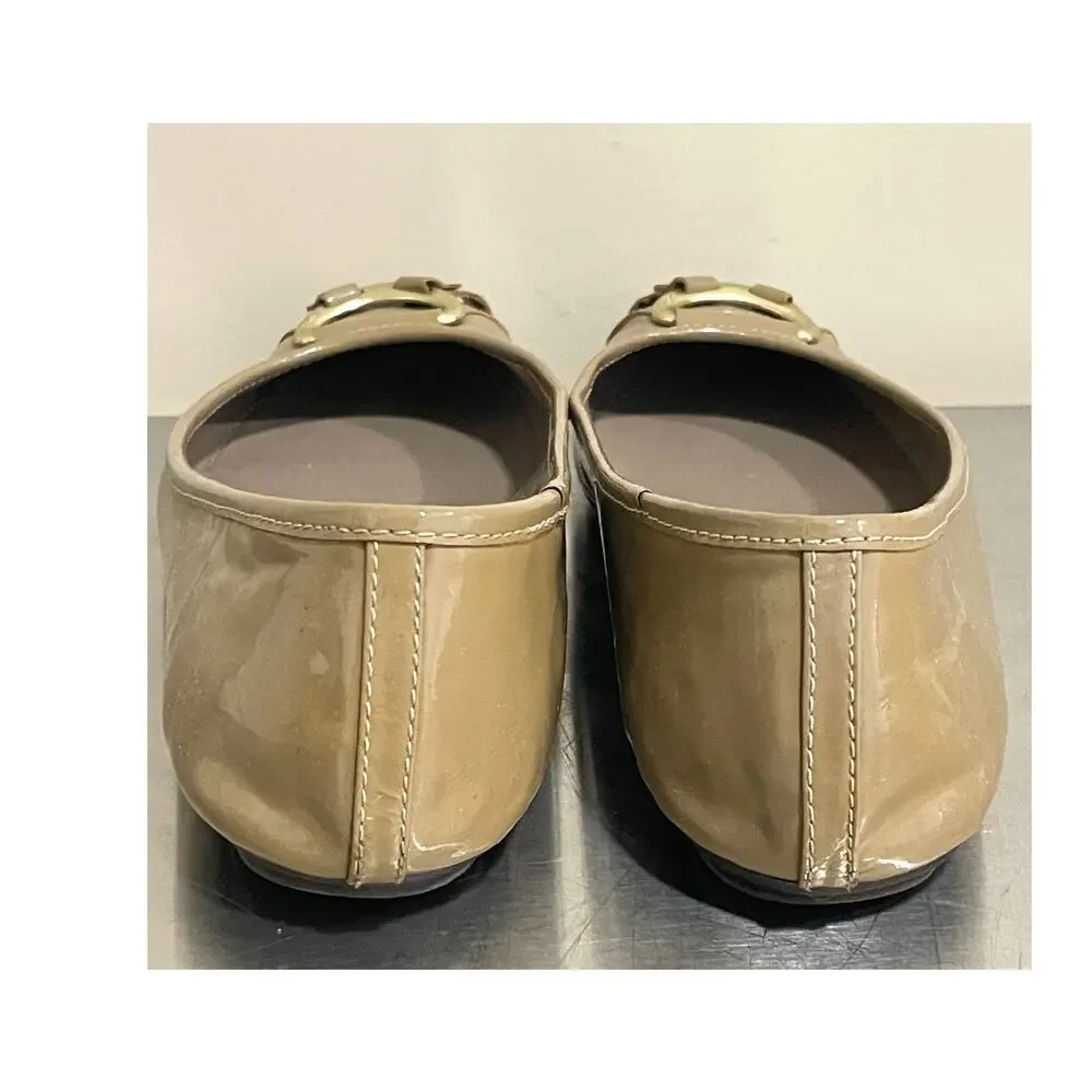 Lauren Ralph Lauren Patent Leather Tan Gold Flats Buckle Ballet Women's Sz 8.5